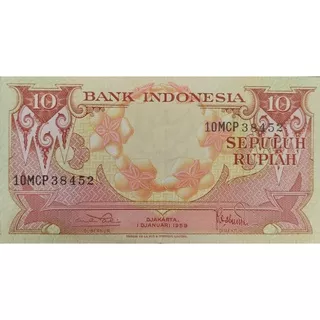 Uang Kuno Indonesia 10 Rupiah Bunga tahun 1959 Kondisi AXF-VF Renyah Dijamin Original 100%