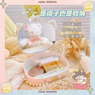 Makeup Mini Cosmetic Box / Travel makeup box mirror / Kotak cermin makeup / tempat penyimpanan makeup dengan cermin rias