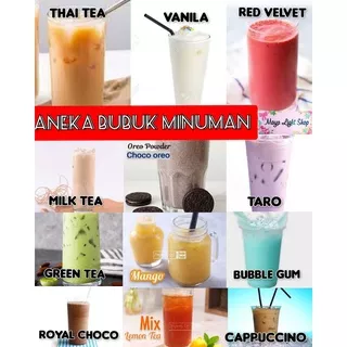 Bubuk minuman 20gr boba bubble drink greentea taro cappuccino coklat thai tea halal murah lemon tea choco oreo