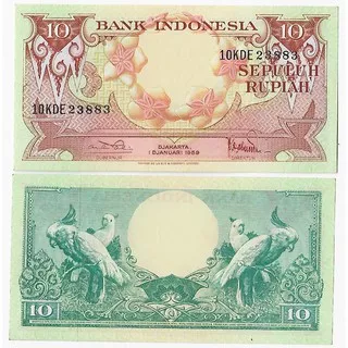 Uang Kertas Kuno Indonesia 10 Rupiah Bahan Mahar 2021 10 Rupiah Seri Bunga th 1959 Cantik Bekas