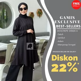 TUNIK POLOS HITAM TERBARU KEKINIAN FASHION WANITA DEWASA JUMBO FULL KANCING MOSCRAPE PREMIUM BUSUI