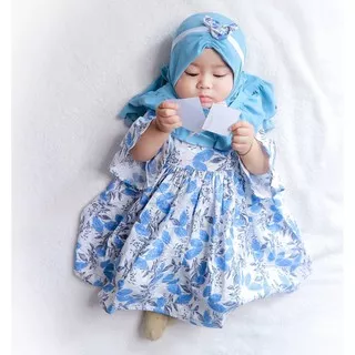Baby Malika Baju Bayi Perempuan Gamis Bayi AYSA BLUE LEAF BABY HIJAB DRESS