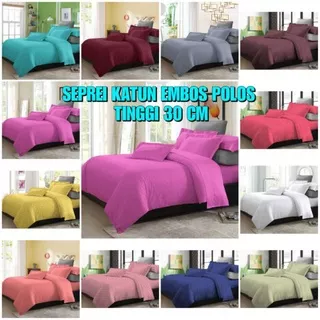 Sprei katun jepang import polos embos ukuran 120x200 160x200 tinggi 30 cm single queen kasur no 2 3