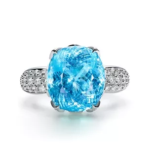 Cincin Wanita Berlian Aquamarine Platinum Yang Mewah Perhiasan Fashion Kawin Kristal Biru Perak Rings