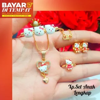 Set Perhiasan Anak TITANIUM Permata Kombinasi Hello Kitty Gold Tidak Karat