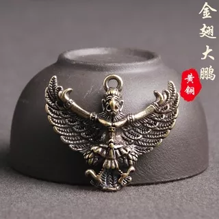 Pure brass retro dapeng carved harpies sometimes do old gold wing key pendant necklace pendant jewelry DIY personality