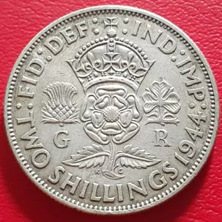 Uang Koin Perak Kuno 2 Shillings Inggris Tahun 1944 Silver Coin
