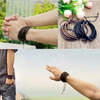 Gelang Kulit Korea Bracelet Unisex Lilit Unik Keren Gaul Trendy Bisa Cowok Cewek