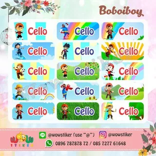Stiker / Sticker Label Nama Anak Waterproof Boboiboy