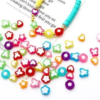 50-80Pcs Beautiful Mixing Color Acrylic Beads for Jewelry Making DIY , Stars, Flowers, Butterflies, Heart Shapes