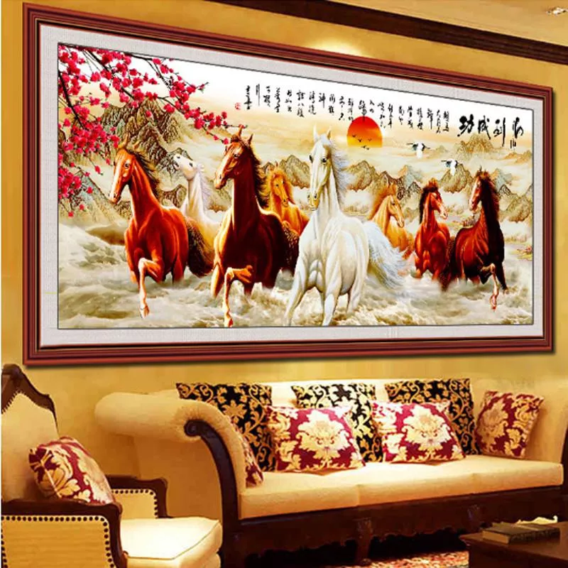 DIY Round Diamond Embroidery, Eight horses animals Full 5D Diamond painting