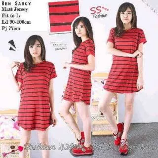 Dress stripe / red stripe dress / dress import / baju murah