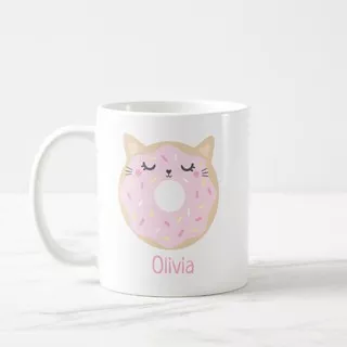 Mug Desain Cute Cat Donat Custom Nama