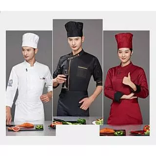 Topi chef barista hat waiter apron celemek clemek masak seragam koki baju masak apron  uniform spuit