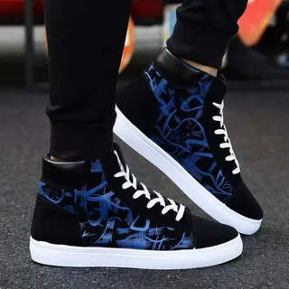 SEPATU SNAEKERS PRIA VANS BOOTS SK8 PREMIUM BIRU MOTIF BISA BAYAR DITEMPAT