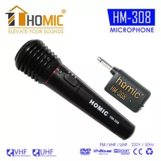Mic Homic HM-308 Microphone Wireless Single VHF Original - Hitam