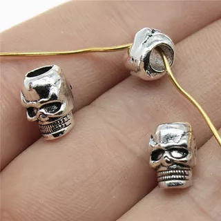 4pcs Manik-Manik Tengkorak Lubang Besar Ukuran 10x7 X 8mm Gaya Eropa Untuk Aksesoris Gelang Charms