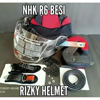 BUSA HELM NHK R6 kancing besi, Kaca Helm NHK R6 + Rachet, Busa Helm Custom, Tali Helm, Lis Karet helm