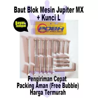 Baut Blok Mesin Jupiter MX FREE KUNCI L / Baut Chrome Block CVT Mesin Yamaha MX