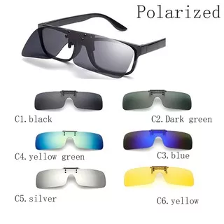?Bayar Di Tempat?Polarized Clip on Sunglasses clip on glasses square Polaroid Lens Men Women