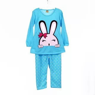 SETELAN FASHION ANAK SIKUNING BAJU ANAK PEREMPUAN BAHAN KAOS MOTIF BUNNY 2-6 TAHUN