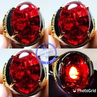 Batu Cincin Akik Merah Siam Pecah Seribu Antik Big Size Kristal High Quality