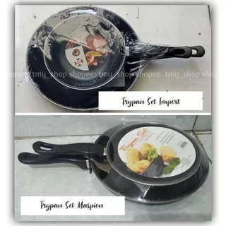 FRYPAN SET MASPION & IMPORT teflon tipis 18 & 23 cm anti lengket 2in1 fry pan penggorengan grosir murah teplon hitam isi dua 2