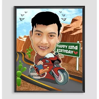 KARIKATUR BINGKAI 35x50CM(1 ORANG)- Kado hadiah anniversary ultah wisuda graduation wedding farewell