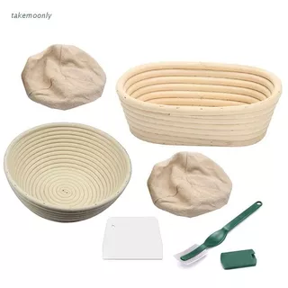 lucky* 6Pcs Bread Banneton Proofing Basket Baking Bowl Dough With Removable Liner and Scraper Tool for Bakers Proving Baskets