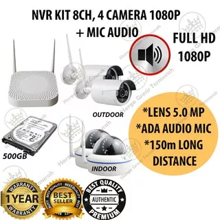 PAKET CCTV NVR KIT 8CH 4 KAMERA 1080P FULL HD AUDIO SERIES KAMERA CCTV FULL WIRELESS / IP CAM