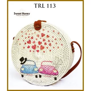 Sweet Honey ~ Grosir Tas Rotan Bulat Selempang Lukis Deco Mobil Cars VW Beetle TRL113 Bisa COD