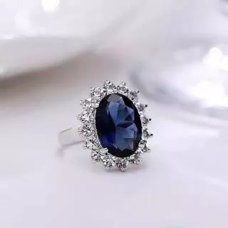 [Diana Ring] Cincin Wanita Batu Permata Klasik Putri Diana Kristal Biru Titanium