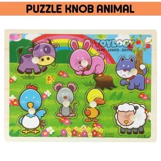 Mainan Edukasi Anak Puzzle Kayu Pin Knob Hewan Binatang Animal Farm