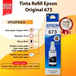 Tinta Epson Original 673 t6731 Black 70ml, Tinta Refill Printer Epson L800 L805 L810 L850 L1800