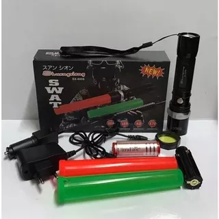 Cod Police Senter Swat 99000w - Flashlight Sinar Cahaya Led Putih - Zoom Putar - Batere Cas 18650