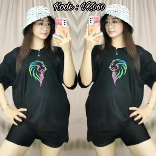 Kaos Oversize Jumbo Premium Wanita Cotton Combad 30s Baju Oblong Tshirt Distro Cewek Kekinian - @Lion! Logo Glow In The Dark Rainbow