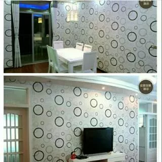 Wallpaper sticker motif polkadot hitam putih / stiker dinding ring minimalis hitam putih