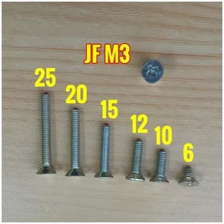 100Pcs Baut JF M3 x 6 10 12 15 20 Cutersink Countersunk 3 x  kepala Plus