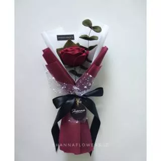 SHANNA S-02 BUKET BUNGA FLANEL HANDMADE MAWAR 1 TANGKAI (Single Rose Bouquet)