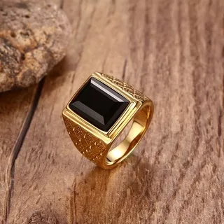 Men Large Black Red Stone Signet Rings Gold Tone Stainless Steel Male Tribal Jewelry