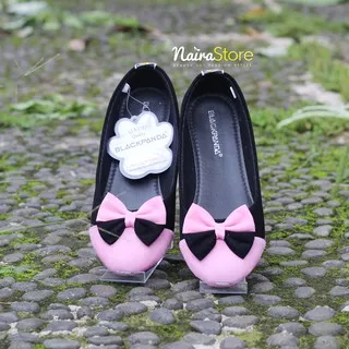 Sepatu Black Panda Balet Pita Yuri Black Pink