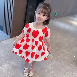Dress katun anak perempuan/dress anak korean murah/ Dress abstract love baloon uk 2-5 thn