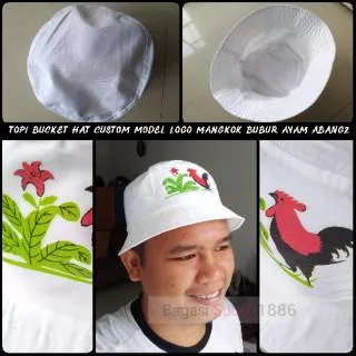 Topi Strapped Bucket Hat Ember Motif Mangkok Bakso Bubur Mie Mi Ayam Jago Casual Legendary Indonesia