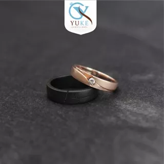 Cincin Black & Rosegold Combination Bahan Emas & Perak With Zircon Stone Cincin Perak Cincin Couple