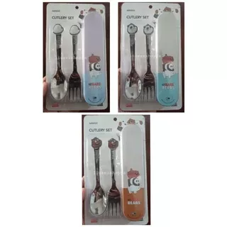 Alat Makan Miniso We Bare Bears - We Bare Bears Stainless Steel Cutlery Set