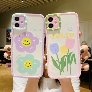 SHC| Casing HP iPhone 13 12 6 6s 7 8 Plus X Xr Xs Max 11 12 Pro Max SE 2020 Soft Diy Camera Protection Smile Sun Tulip Flower Handphone Case