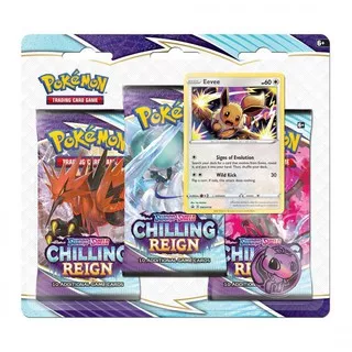 TCG Pokemon Sword & Shield 6 Chilling Reign - 3 Booster Packs, Coin, & Eevee Card