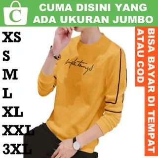 XXXL 3XL XXL XL L M S XS Kaos Pria Sweater Cowok Laki Korea Garis Panjang Polos Bordir Kata KUNING MUSTARD MUDA CERAH Kaos Sweater Pria Cowok Laki PUTIH HITAM ABU BIRU NAVY ELEKTRIK MUDA MERAH MAROON CERAH HIJAU TENTARA BOTOL COKLAT SUSU ORANYE