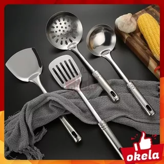 Okela - Spatula Set 4 In 1 Sodet Sutil Penggorengan Irus Centong Stainless Steel