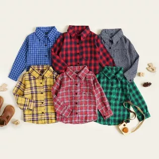 Boxy Flanel Shirt Kemeja Anak Balita lengan panjang motif kotak cowok 1 2 3 4 5 6 tahun atasan formal laki tk top